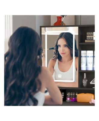 Makeup Vanity With Lights In 3 Colors And Openable Mirror, Vanity Desk With 4 Drawers, 1 Cabinets And Shelves, Vanity Table Rattan Vanity Dresser