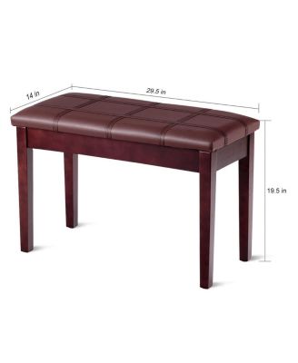Solid Wood PU Leather Piano Double Storage Keyboard Bench