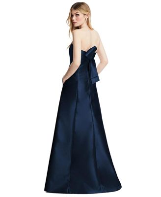 Womens Strapless A-line Satin Gown with Modern Bow Detail