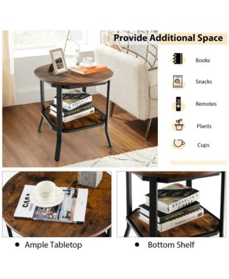 2-Tier Sofa End Side Table Nightstand Round Tabletop for Living Room