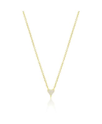 Yellow Gold Tone Dainty Pave Elongated Heart Necklace