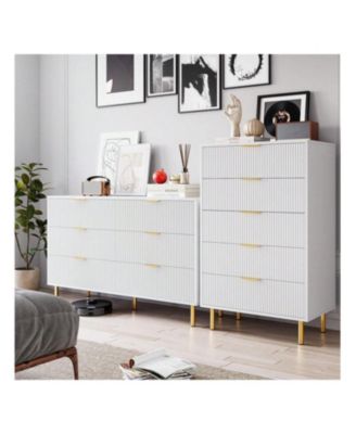 6 Drawer Dresser For Bedroom, 56" Wide Wood Dresser Organizer With Metal Legs, Modern Chest Of Drawers For Bedroom, Hallway, Home Office