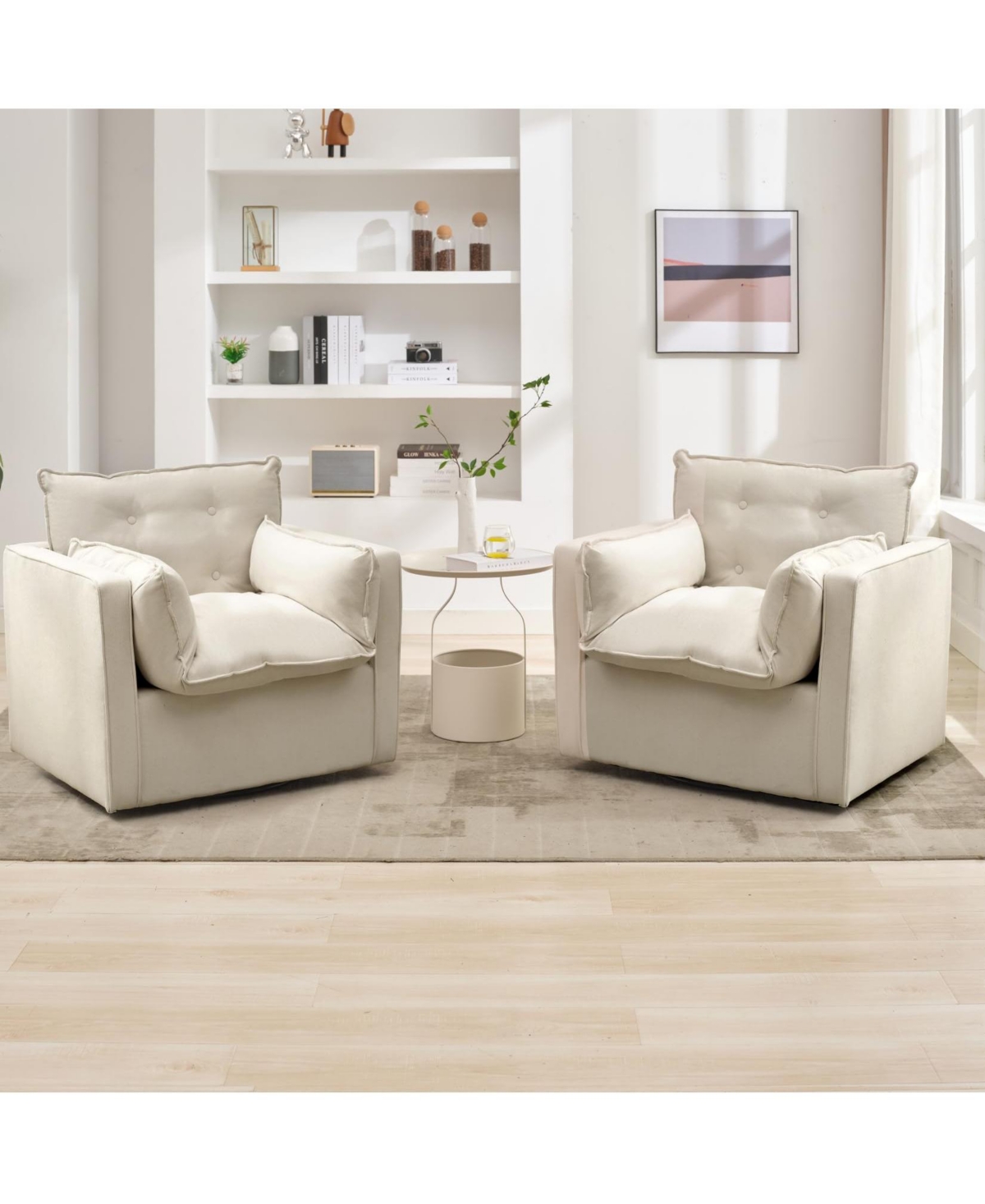 gaomon Swivel Accent Chair, Mid-Century Modern Armchair for Living Room, Comfy Single Sofa Chair with Solid Metal Base, No Assembly Required