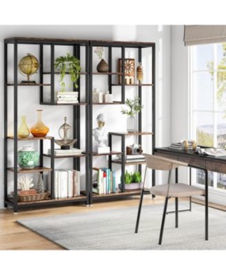 Industrial 8-Shelf Open Bookcase Storage Display Book Shelves Set of 2, 6-Tier Tall Bookshelf Bookcase