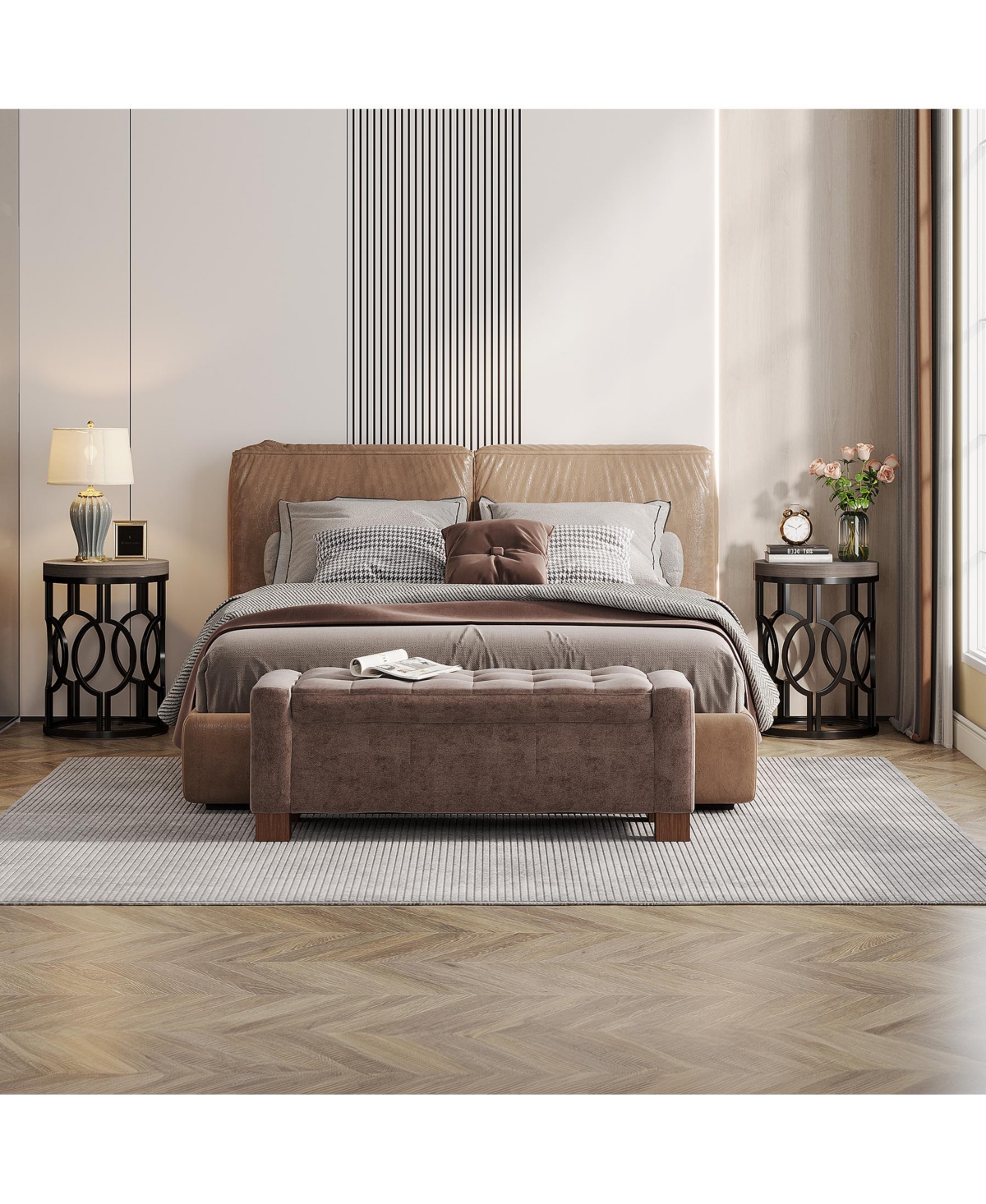 Tribesigns Round Industrial End & Side Table with Metal Hollow Frame, Bedside Table Nightstand
