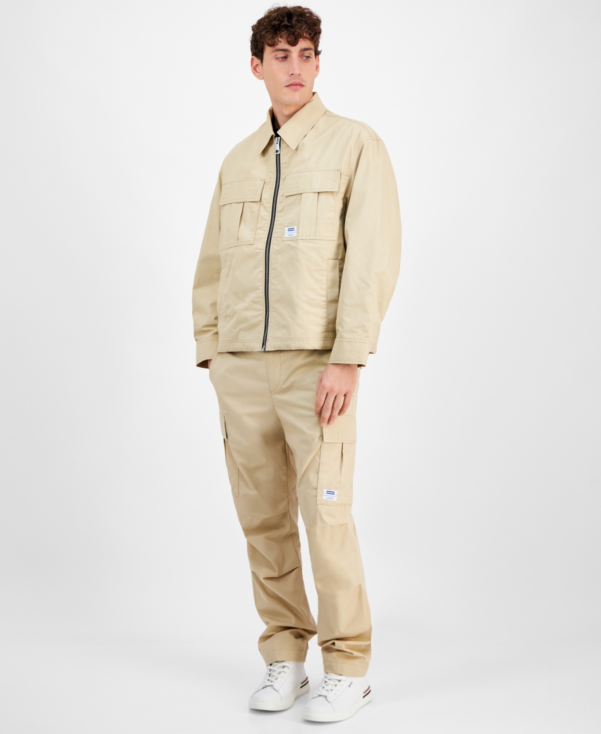 Hugo Boss Men's Bino Long Sleeve Four-pocket Zip-front Jacket In Medium Beige