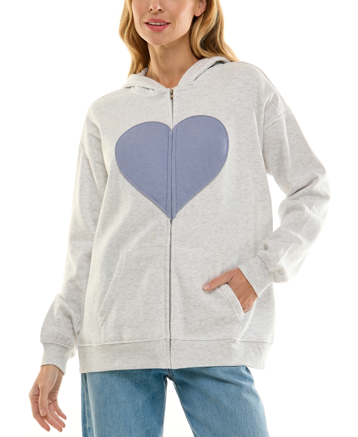 Ultra Flirt Juniors' Full-Zip Applique Boyfriend Hoodie