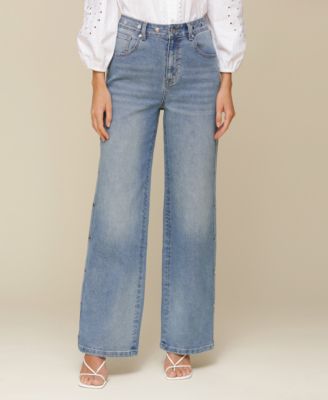 Avec Les Filles - Women's Mid-Rise Studded Barrel-Leg Jeans