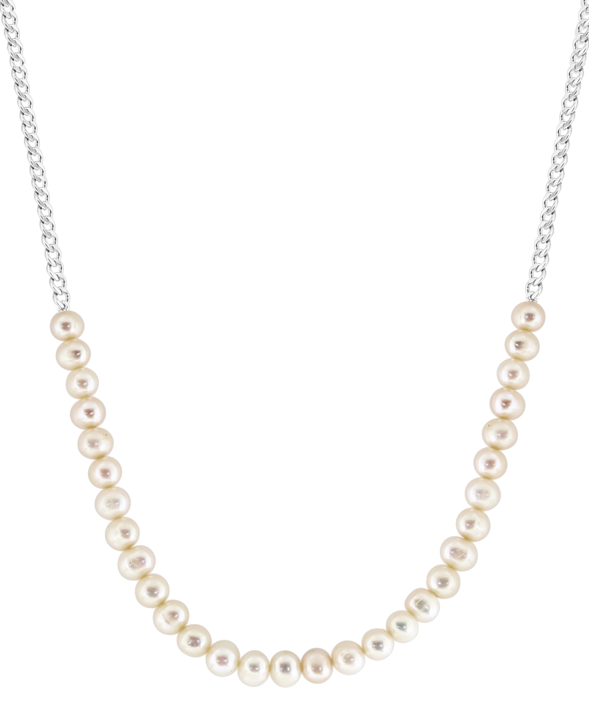 Effy Cultured Freshwater Pearl (6mm) & Cable Chain Collar Necklace in Sterling Silver, 18" + 1" extender - Sterling Silver