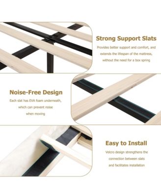 Full Bed Frame, Velvet Platform Full Bed with Wingback Headboard, Upholstered Bed Frame, Solid Wooden Slats Support