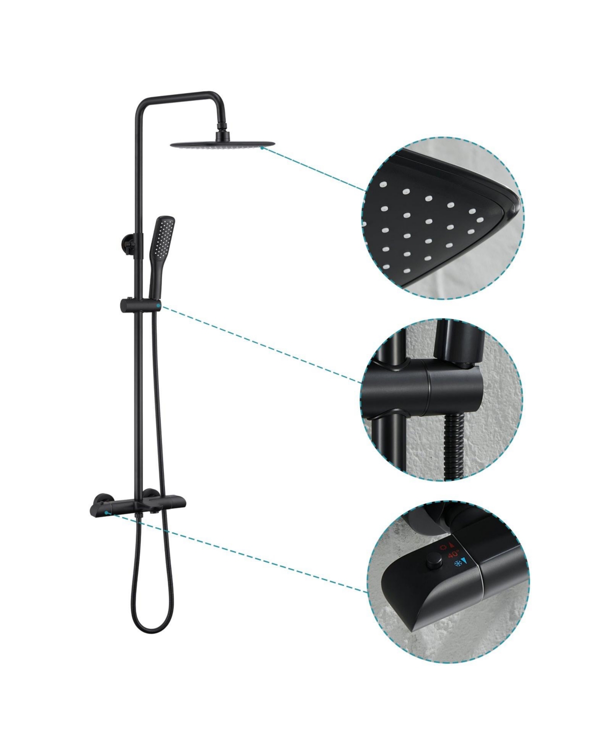 Flynama 3-Spray Patterns with 2.5 Gpm in.Wall Mount Rain Fixed Shower Head with Slide Bar