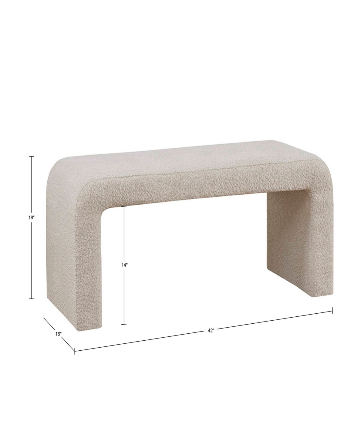 Ink+ivy 42" Wood Steve Wide Boucle Waterfall Bench In Beige