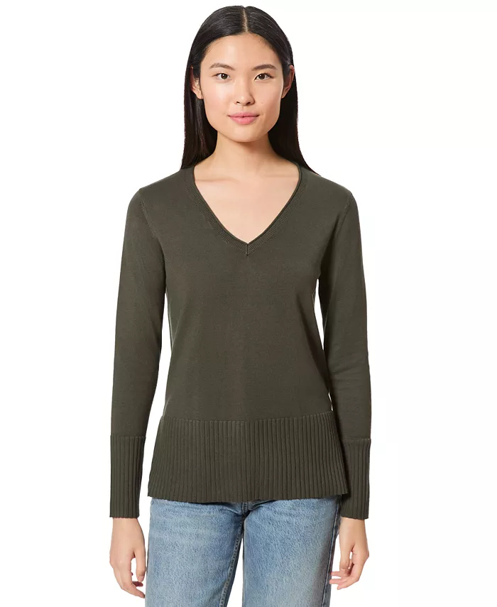 Women's V-Neck Wide-Hem Wide-Cuff Sweater - thumbnail 7