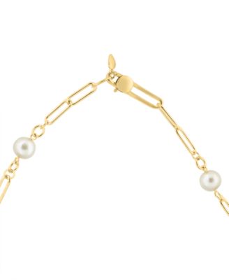 EFFY&reg; Cultured Freshwater Pearl (7mm) Open Link Chain 18" Collar Necklace in Gold-Plated Sterling Silver