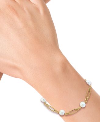 EFFY® Cultured Freshwater Pearl (7mm) Open Link Chain Bracelet in Gold-Plated Sterling Silver