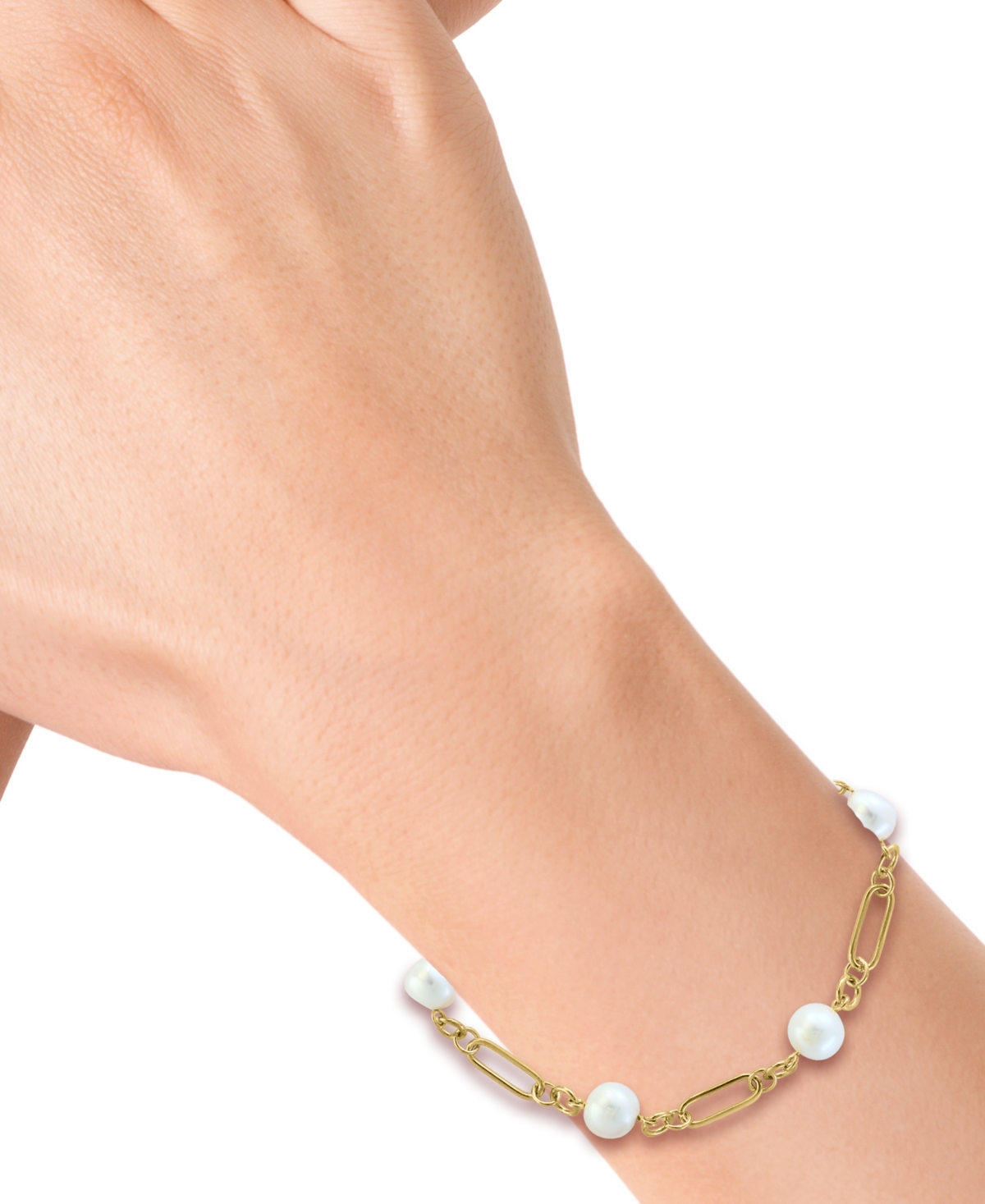 Effy Collection Effy Cultured Freshwater Pearl (7mm) Open Link Chain Bracelet In Gold-plated Sterling Silver In Gold