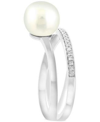 EFFY&reg; Cultured Freshwater Pearl (8mm) & Diamond (1/20 ct. t.w.) Crossover Ring in Sterling Silver