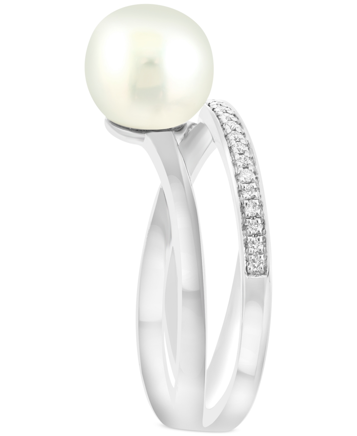 Effy Collection Effy Cultured Freshwater Pearl (8mm) & Diamond (1/20 Ct. T.w.) Crossover Ring In Sterling Silver In Sterling Silver