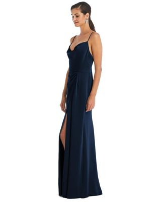 Women's Cowl-Neck Draped Wrap Maxi Dress with Front Slit