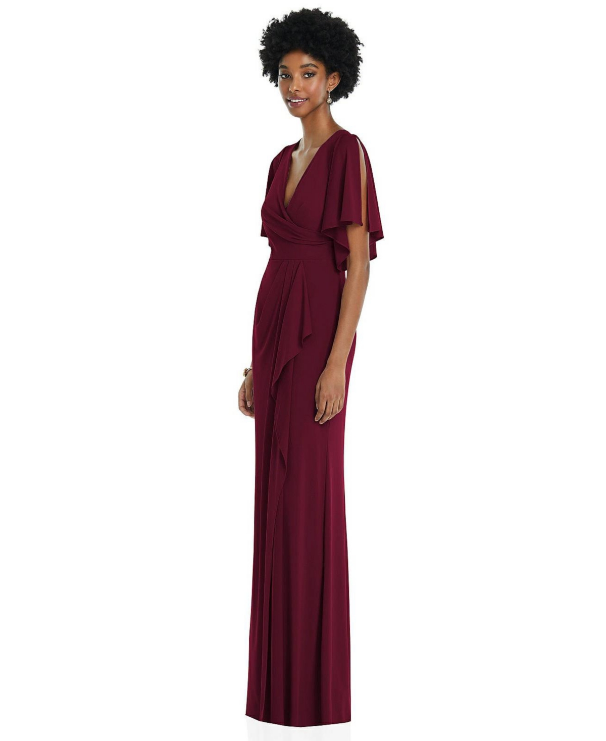 Dessy Collection Plus Size Faux Wrap Split Sleeve Maxi Dress with Cascade Skirt