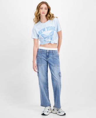 Madden Girl - Juniors' Boxer-Lined Cargo Wide-Leg Jeans