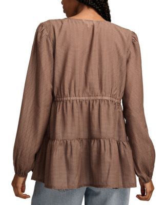 Women's Striped Ruffle V-Neck Blouse