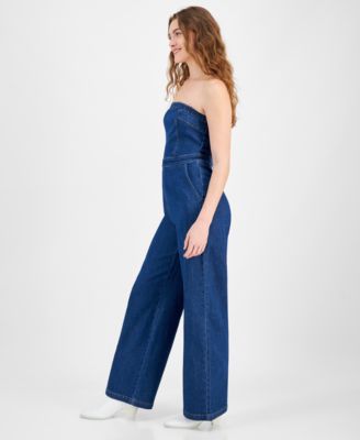 Juniors' Strapless Denim Jumpsuit