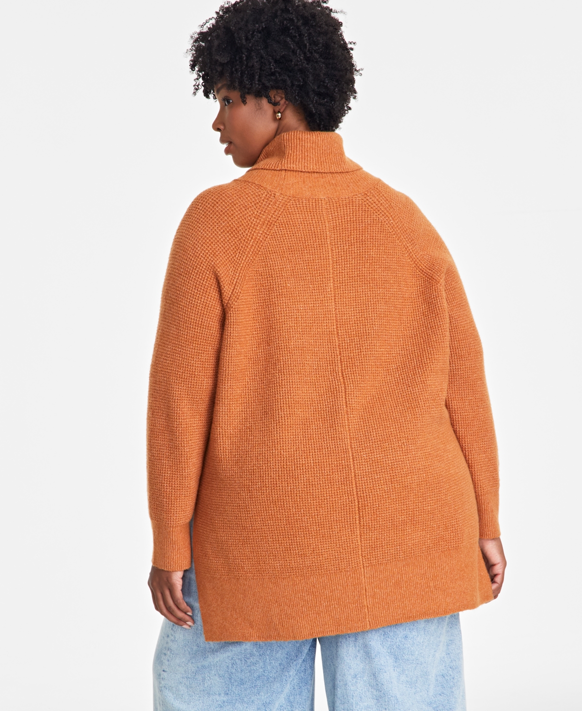 ON 34TH PLUS SIZE TURTLENECK WAFFLE-KNIT TUNIC SWEATER, CREATED FOR MACY'S 