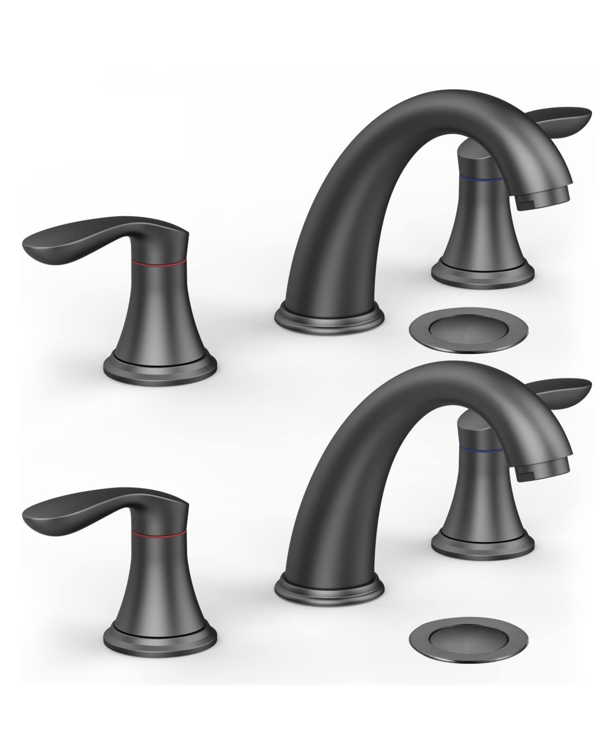 Bathroom Sink Faucet, Bathroom Faucet 3 Hole, Drain Assembly, Cold Hot Water Lines - Black