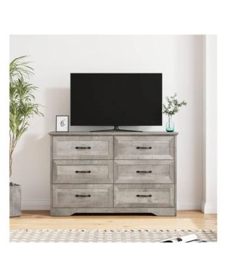 Dresser For Bedroom With 6 Drawers, Wood Drawer Dresser Chest Of Drawers For Closet, Living Room, Hallway, Nursery, Kids Bedroom