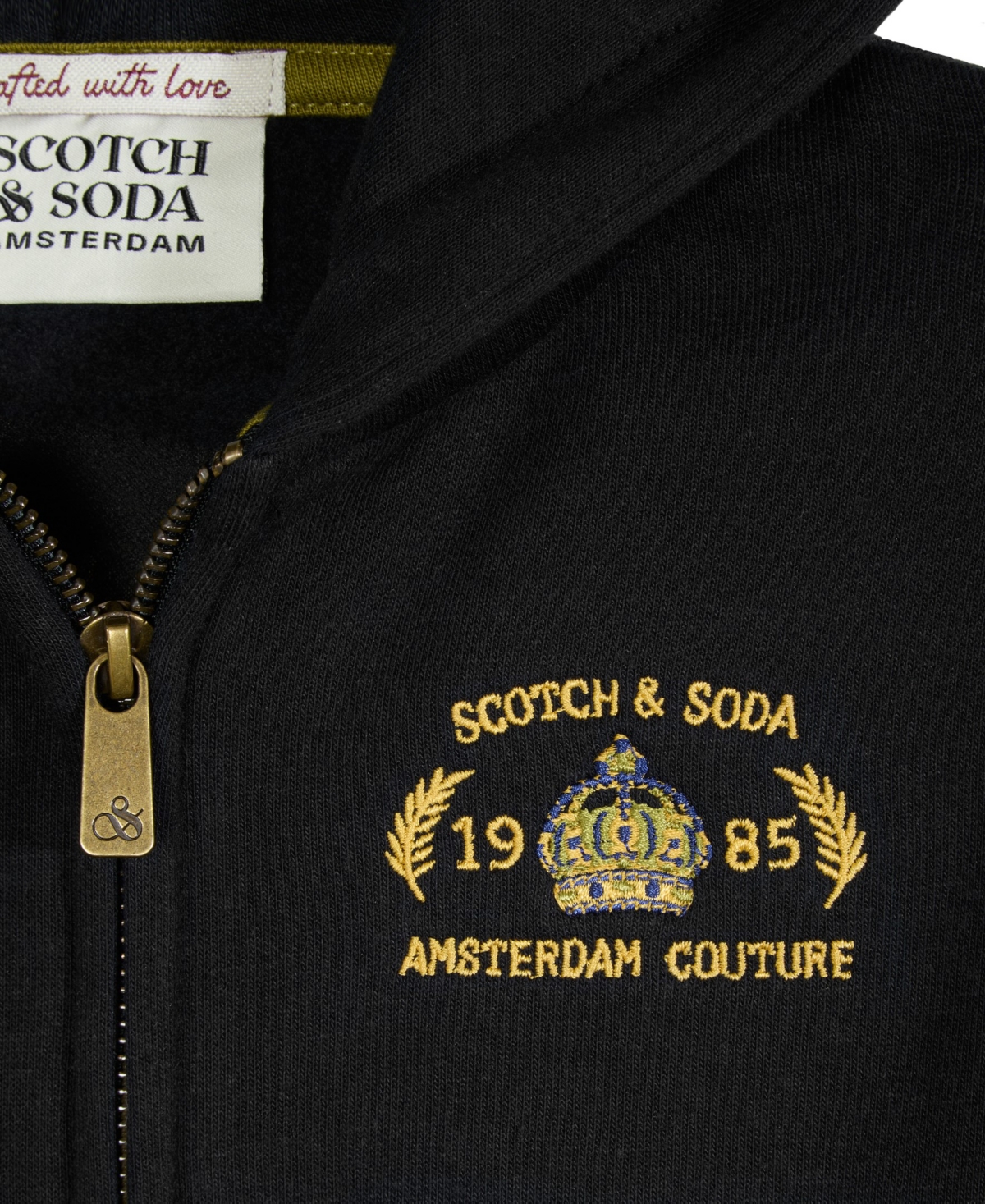 Scotch & Soda Big Boys Graphic Fleece Zip Up Hoodie In Black