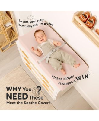 2pk Soothe Changing Pad Covers for Girl, Boy, Soft Cotton Contoured Diaper Changing Table Pad Covers