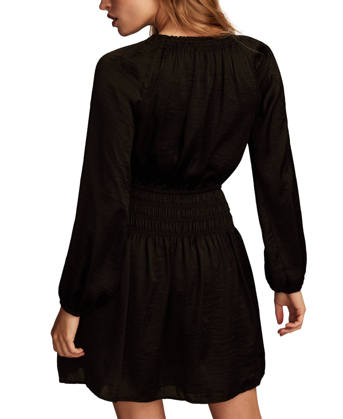 Shop Lucky Brand Women's Satin Smocked-trim Mini Dress In Black