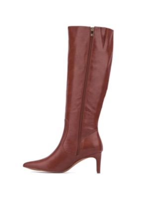 Women's Piper- Croc Embossed Kitten Heel Knee-High Boots Dress Boots