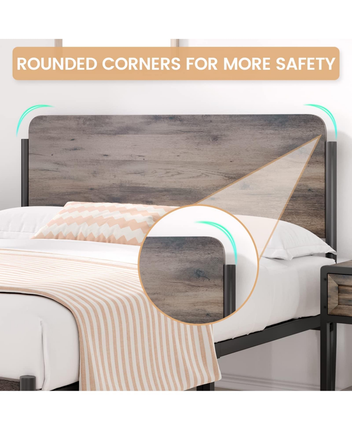gaomon Bed Frame with Wooden Headboard and Footboard,Metal Queen Size Bed Frame