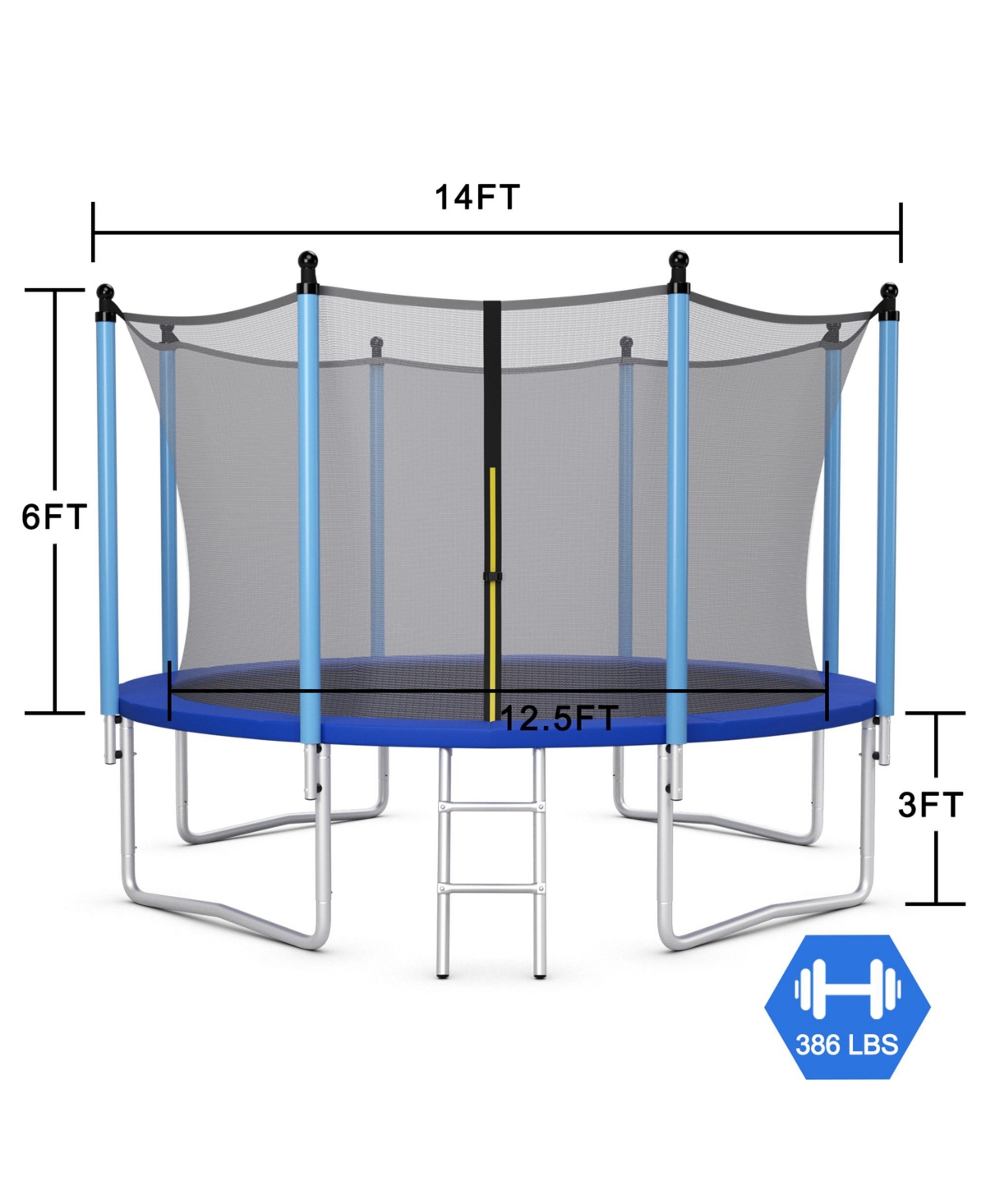 Gymax 14FT Jumping Exercise Recreational Bounce Trampoline for Kids W/Safety Enclosure - Blue+silver+black
