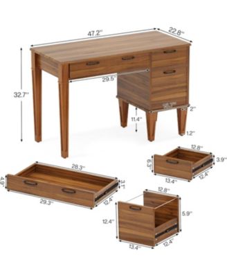 47" Computer Desk with 3 Drawers, Farmhouse Office Desk with Storage, Wood Teacher Desk Writing Table with File Drawers for Home Office, Bedroom, Study