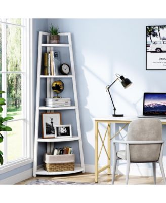 5 Tier Industrial Corner Bookshelf Bookcase,70 inch Tall Corner Shelf,Industrial Corner Ladder Shelf Plant Stand