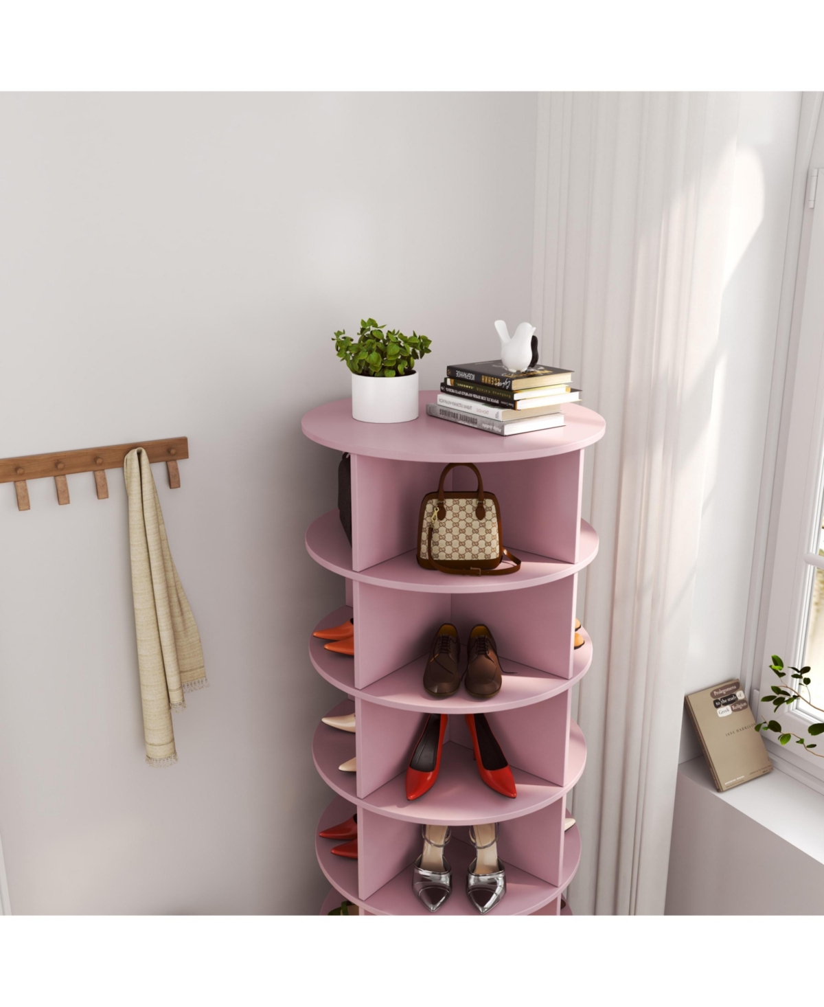 Slickblue360° Rotating Shoe Cabinet with 6 Layers - Space-Saving Shoe Storage - Pink