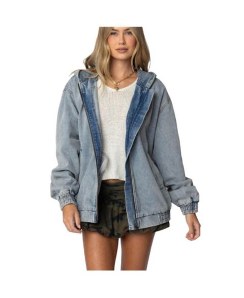 Женские куртки Edikted Hooded Vintage Washed Denim Bomber Jacket