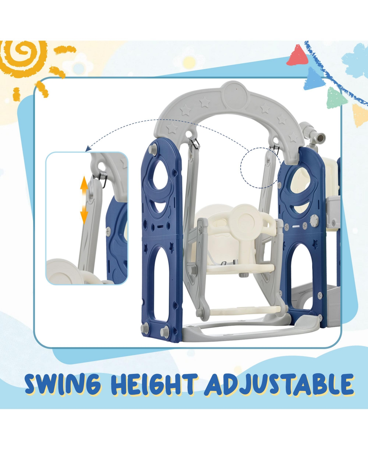 Slickblue 5-in-1 Toddler Slide and Swing Set Kids Playground Climber with Telescope for Indoor & Outdoor Fun