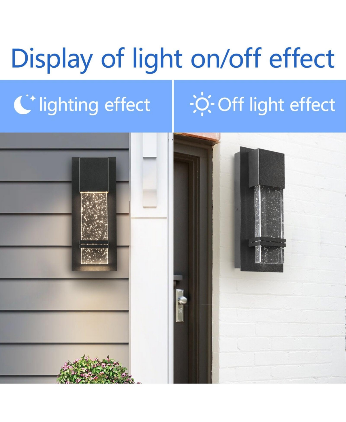 Flynama Clear Seedy Crystal not Motion Sensing Outdoor Hardwired Wall Lantern Sconce with Led