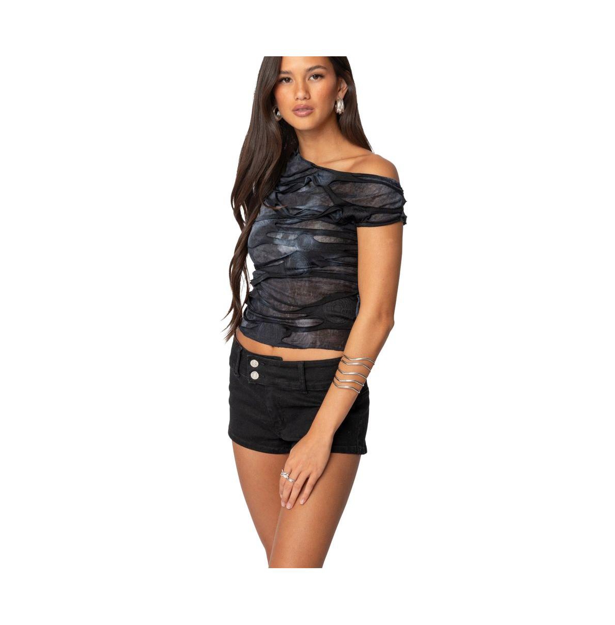 Edikted Women's Shredded Asymmetric Top