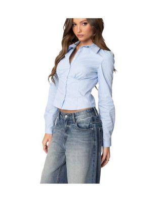 Womens Tailored Pinstripe Button Up Shirt