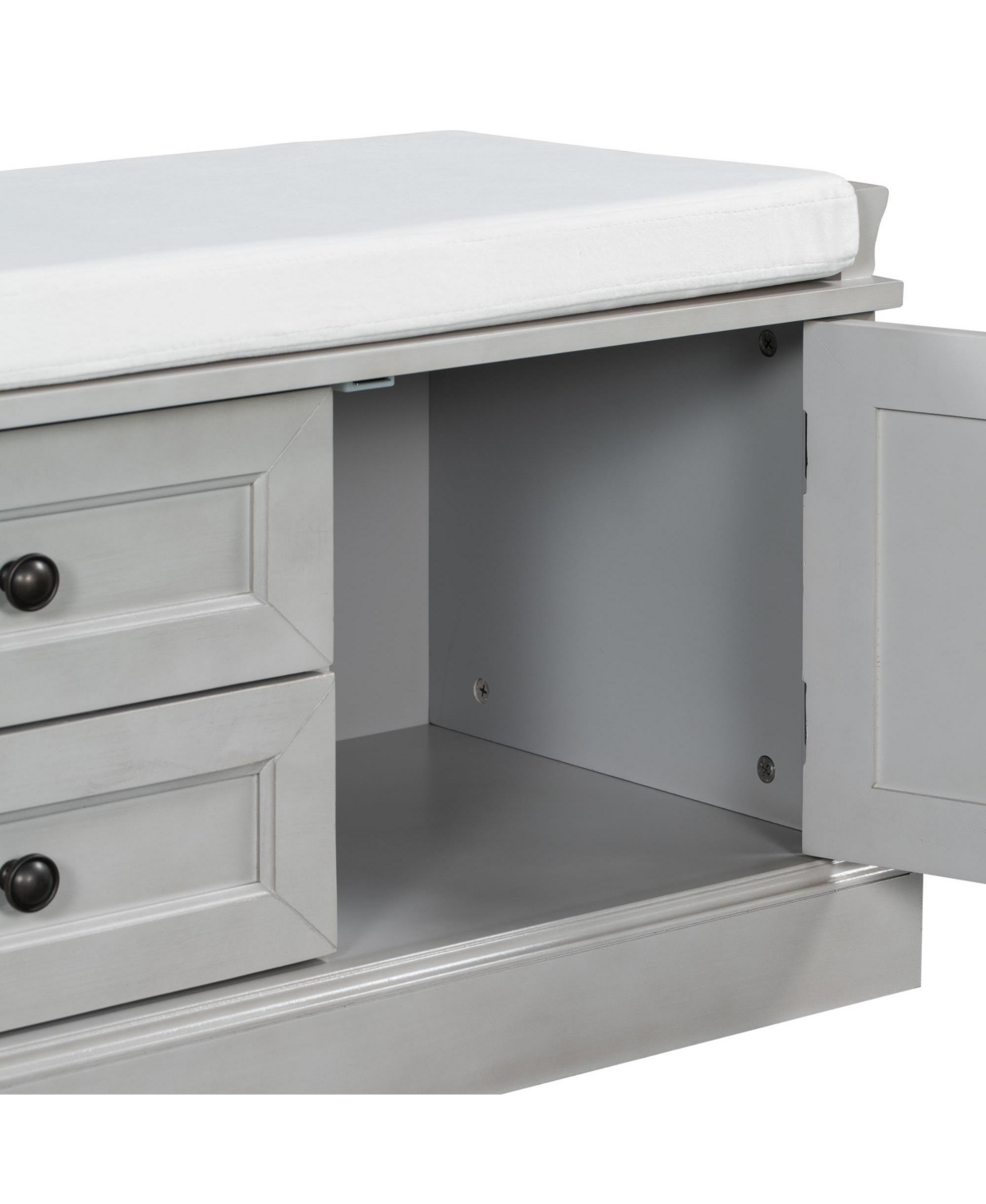 Slickblue Storage Bench with 2 Drawers and Cabinets Shoe Bench with Removable Cushion for Living Room and Entryway