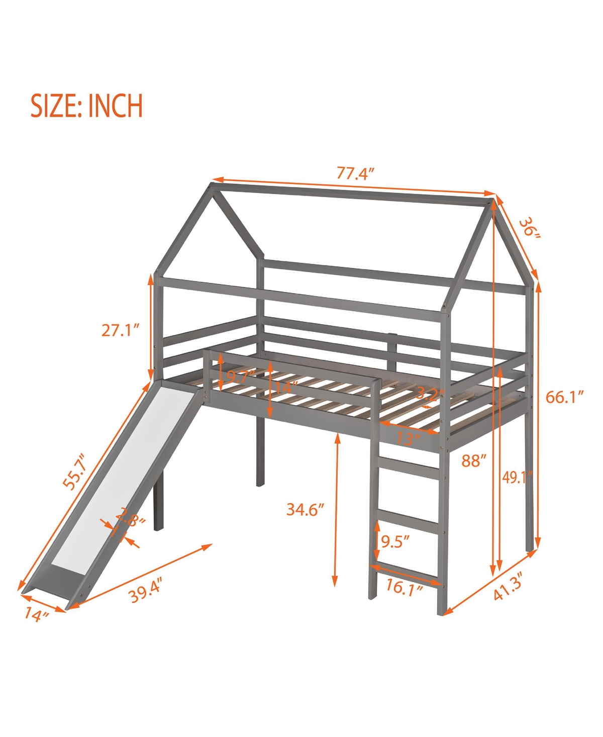 Slickblue Twin Loft Bed with Slide - Fun House Bed Design for Kids' Bedrooms, Perfect for Playtime and Sleepovers