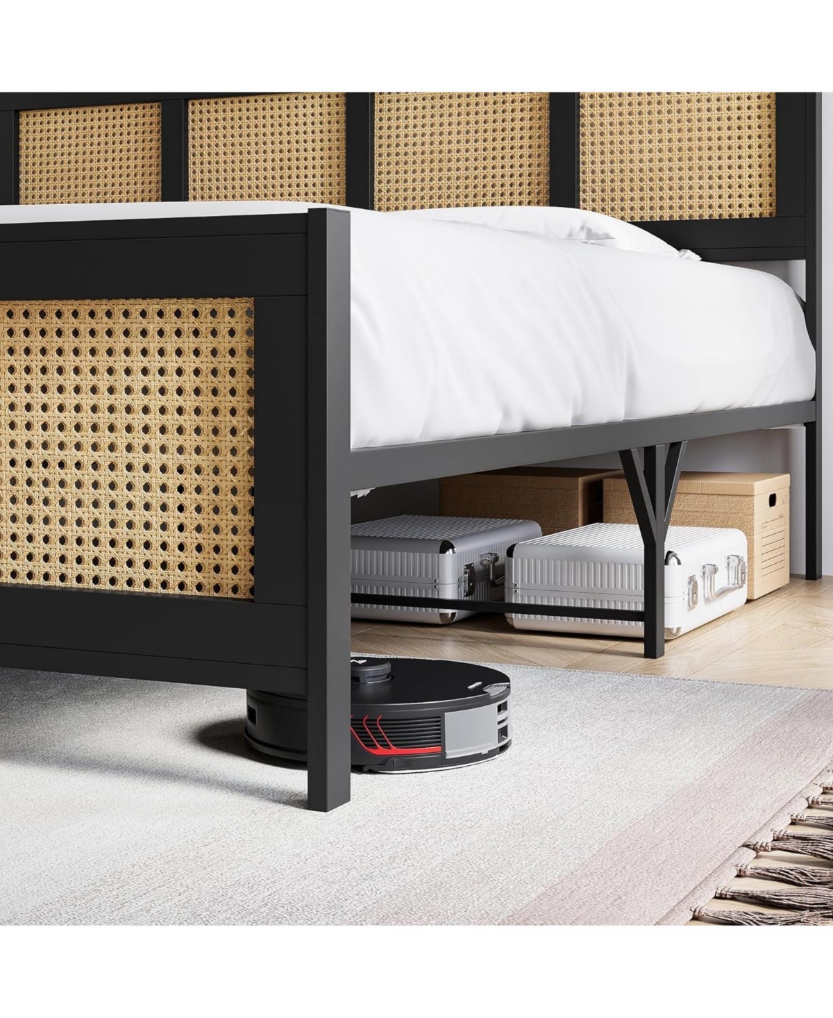 gaomon Size Bed Frame, Metal Bed Frame with Rattan Headboard and Footboard, Rattan Platform Bed Frame