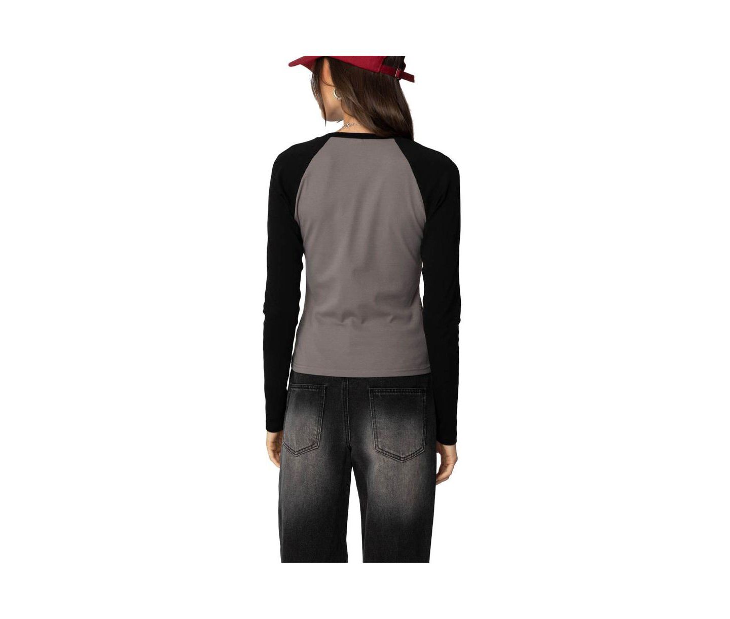 Женская футболка Edikted Tommi Raglan Long Sleeve T, цвет: Серый чёрный — фото 3