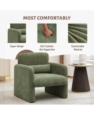 Modern Accent Chair, Chenille Upholstered Single Sofa Chair with Arms and Waist Pillow, Comfy Reading Armchair for Bedroom, Living Room, Office, or Apartment