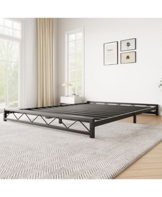 Full Size Bed Frame, Metal Low Platform Bed Frame, with Wavy Pattern, Metal Slat Support